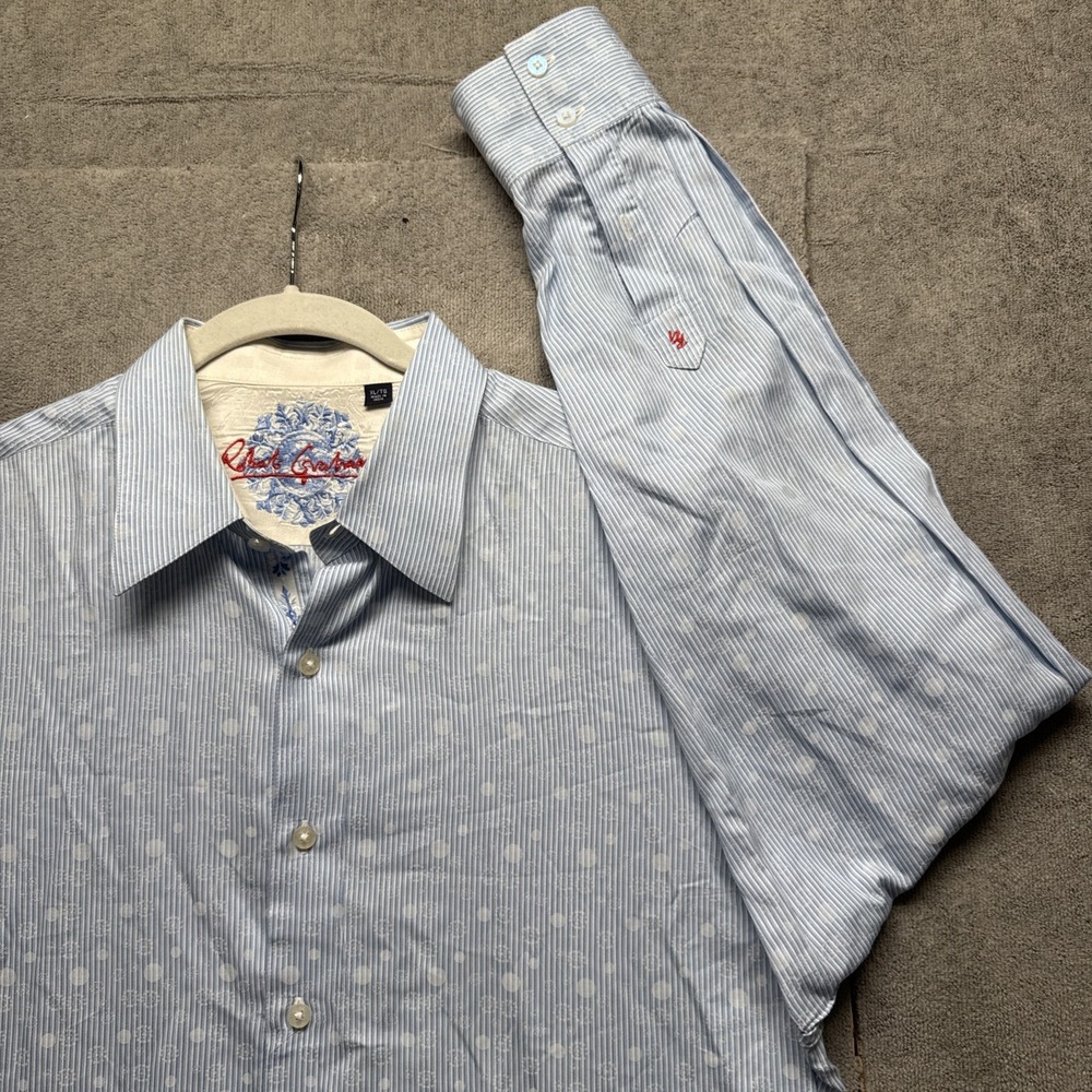 Robert Graham Men's‎ Light Blue Striped Polka Dot Long Sleeve Shirt XL